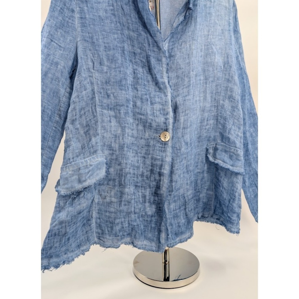 MEO MELI 100% Linen Jacket Blazer Womens S/M Blue Coastal Minimalist Lagenlook - Picture 9 of 16